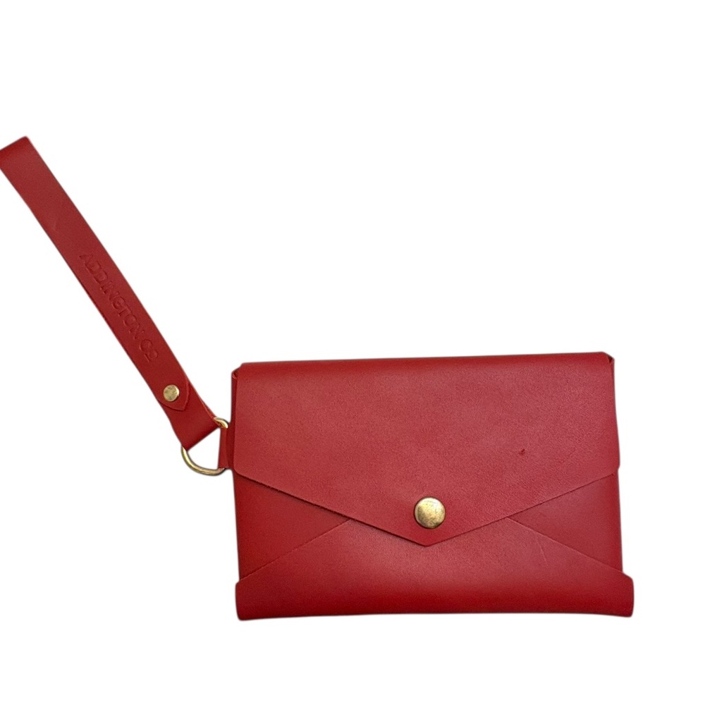 Addington co red leather envelope clutch wristlet bag
